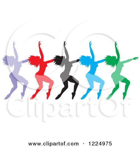 Clipart of Colorful Silhouetted Female Dancers in a Row - Royalty Free Vector Illustration by Johnny Sajem