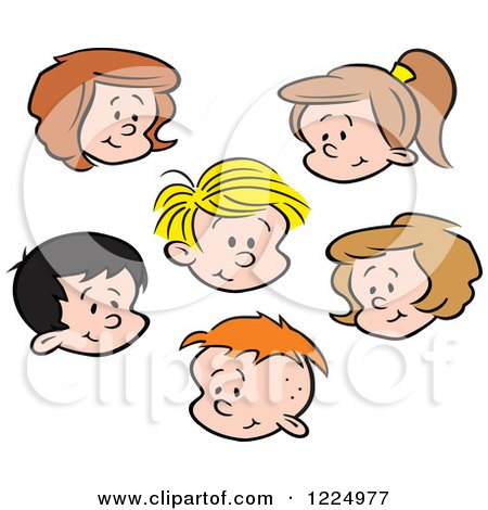 Clipart of Happy Boy and Girl Faces - Royalty Free Vector Illustration by Johnny Sajem