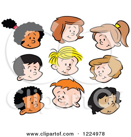 Clipart of Happy Diverse Boy and Girl Faces - Royalty Free Vector Illustration by Johnny Sajem