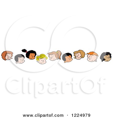 Clipart of Border of Happy Diverse Boy and Girl Faces - Royalty Free Vector Illustration by Johnny Sajem