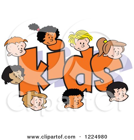 Clipart of Happy Diverse Boy and Girl Faces Around the Word KIDS - Royalty Free Vector Illustration by Johnny Sajem