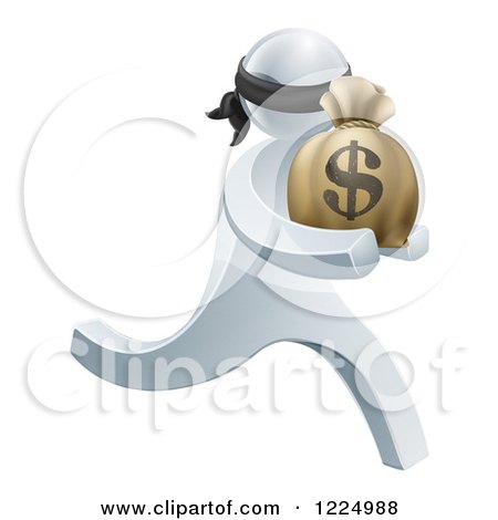 Clipart of a 3d Silver Robber Carrying a Money Bag - Royalty Free Vector Illustration by AtStockIllustration