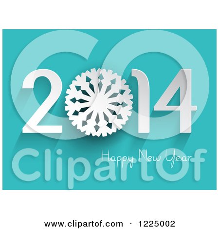 Clipart of a 3d Snowflake Happy New Year 2014 Greeting on Turquoise - Royalty Free Vector Illustration by KJ Pargeter