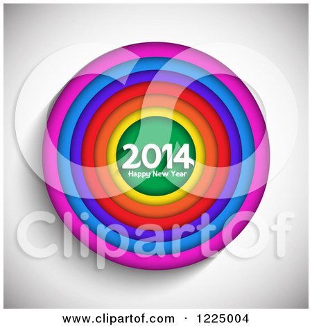 Clipart of a Colorful Circle with a Happy New Year 2014 Greeting over Gray - Royalty Free Vector Illustration by KJ Pargeter