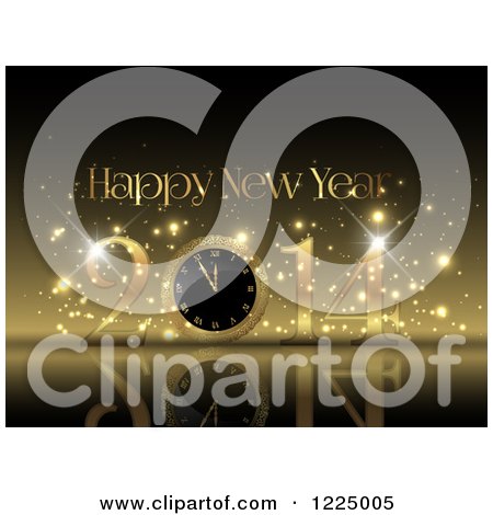 Clipart of a Golden Happy New Year 2014 Clock Greeting - Royalty Free Vector Illustration by KJ Pargeter