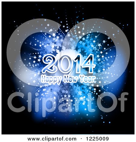 Clipart of a Happy New Year 2014 Greeting over a Blue Star Burst - Royalty Free Vector Illustration by KJ Pargeter