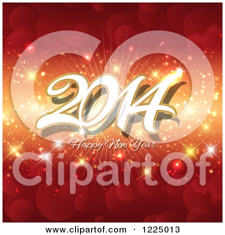 Clipart of a Happy New Year 2014 Greeting over a Bokeh Sparkle Burst - Royalty Free Vector Illustration by KJ Pargeter
