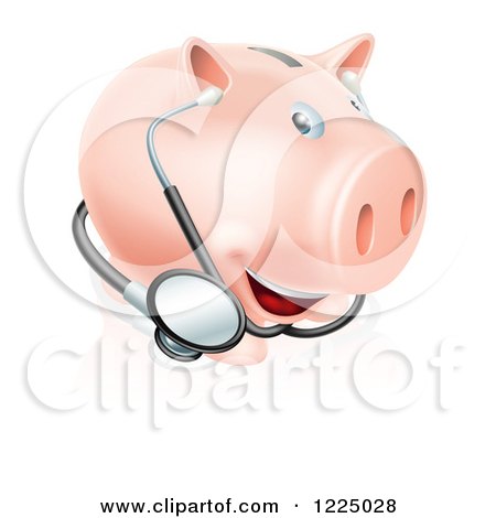 Clipart of a Medical Piggy Bank with a Stethoscope - Royalty Free Vector Illustration by AtStockIllustration
