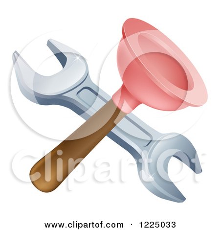 Clipart of a Crossed Plunger and Wrench - Royalty Free Vector Illustration by AtStockIllustration
