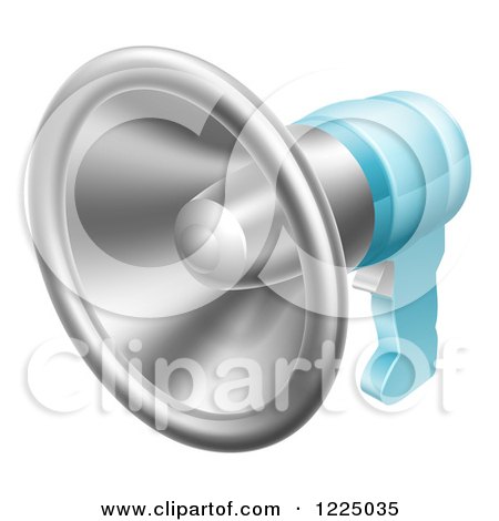 Clipart of a Silver and Blue Megaphone - Royalty Free Vector Illustration by AtStockIllustration