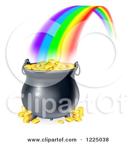 Clipart of a Rainbow Ending at a Pot of Gold - Royalty Free Vector Illustration by AtStockIllustration