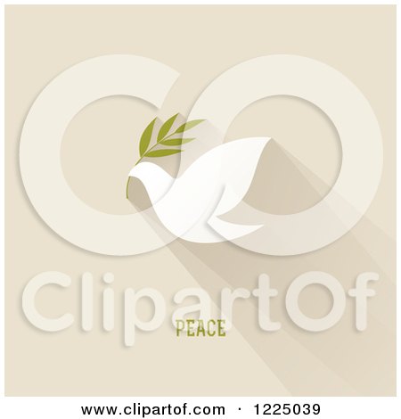Clipart of a Peace Dove with an Olive Branch and Shadow over Tan with Text - Royalty Free Vector Illustration by elena
