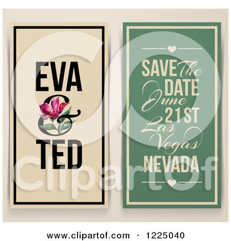 Clipart of a Vintage Save the Date with a Pink Tulip and Sample Text - Royalty Free Vector Illustration by elena