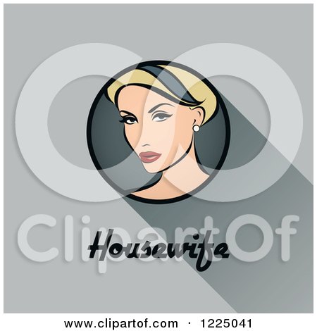 Clipart of a Blond Housewife with a Shadow and Text over Gray - Royalty Free Vector Illustration by elena