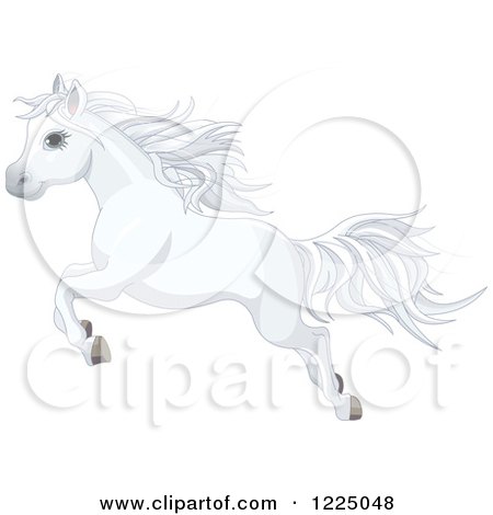 Clipart of a Cute White Pony Horse Leaping - Royalty Free Vector Illustration by Pushkin