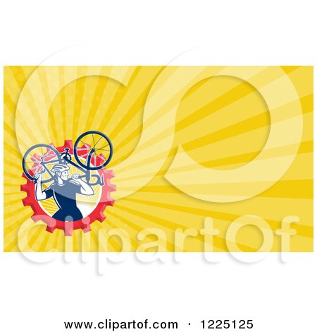 Clipart of a Retro Cyclist Carrying a Bike Background or Business Card Design - Royalty Free Illustration by patrimonio