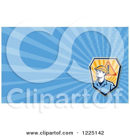 Clipart of a Retro Contractor and Warning Shield Background or Business Card Design - Royalty Free Illustration by patrimonio