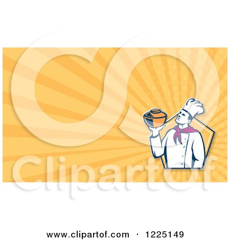 Clipart of a Retro Chef Holding a Pot Background or Business Card Design - Royalty Free Illustration by patrimonio