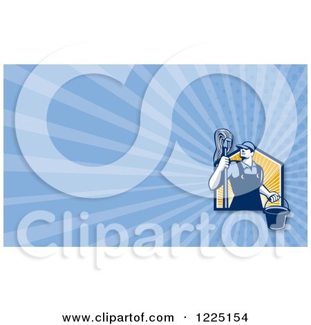 Clipart of a Retro Male Janitor with a Mop Background or Business Card Design - Royalty Free Illustration by patrimonio