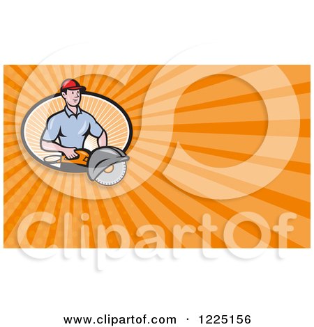 Clipart of a Contractor Using a Circular Saw Background or Business Card Design - Royalty Free Illustration by patrimonio
