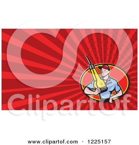 Clipart of a Contractor Holding a Jackhammer Background or Business Card Design - Royalty Free Illustration by patrimonio