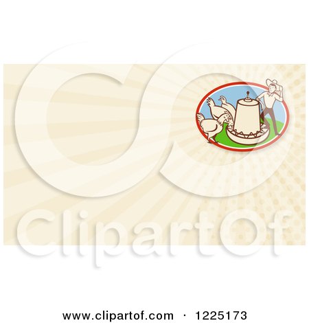 Clipart of a Retro Farmer and Chicken Feeder Background or Business Card Design - Royalty Free Illustration by patrimonio