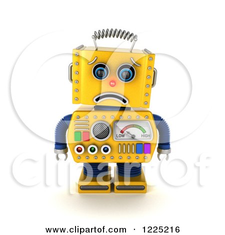Clipart of a 3d Sad Yellow Retro Robot Pouting - Royalty Free Illustration by stockillustrations