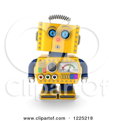 Clipart of a 3d Surprised Yellow Retro Robot - Royalty Free Illustration by stockillustrations