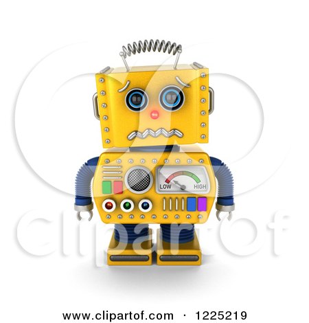 Clipart of a 3d Yellow Retro Robot About to Cry - Royalty Free Illustration by stockillustrations