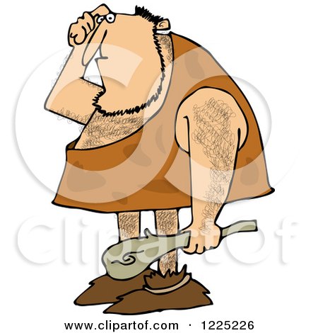 Clipart of a Dumb Caveman Scratching His Head and Holding a Club - Royalty Free Vector Illustration by djart