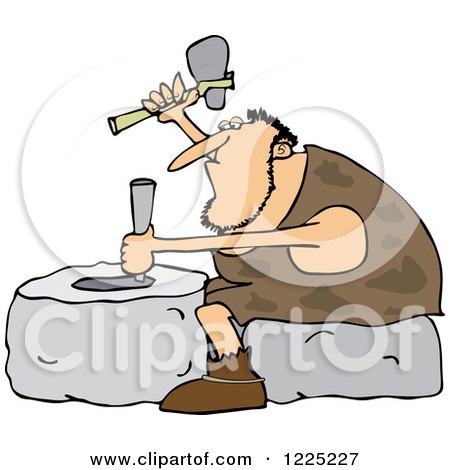 Clipart of a Genius Caveman Carving a Stone Wheel - Royalty Free Vector Illustration by djart