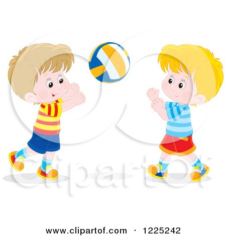 Clipart of Two Happy Boys Playing Catch - Royalty Free Vector Illustration by Alex Bannykh