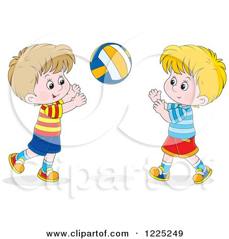 Clipart of Two Happy Caucasian Boys Playing Catch - Royalty Free Vector Illustration by Alex Bannykh