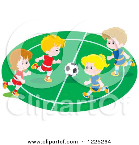 Clipart of Boys and Girls Playing Soccer - Royalty Free Vector Illustration by Alex Bannykh