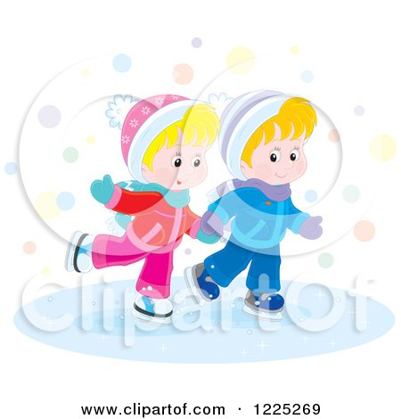 Clipart of a Winter Boy and Girl Ice Skating - Royalty Free Vector Illustration by Alex Bannykh