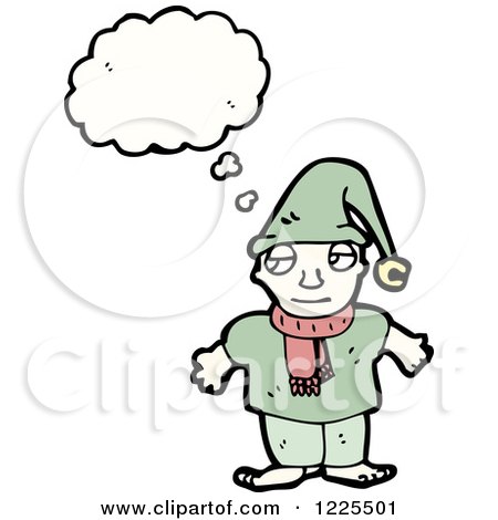 Clipart of a Thinking Grumpy Elf - Royalty Free Vector Illustration by lineartestpilot