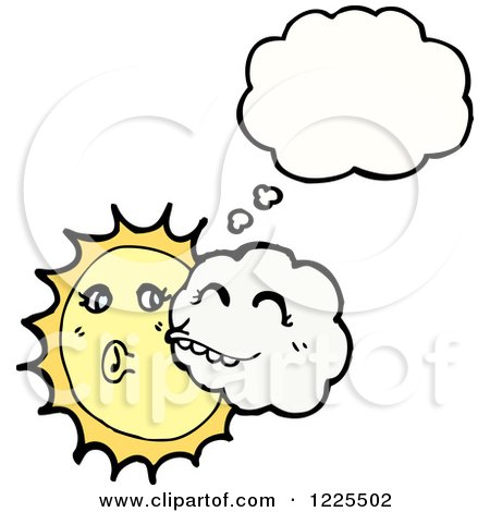 Clipart of a Thinking Sun Being Kissed by a Cloud - Royalty Free Vector Illustration by lineartestpilot