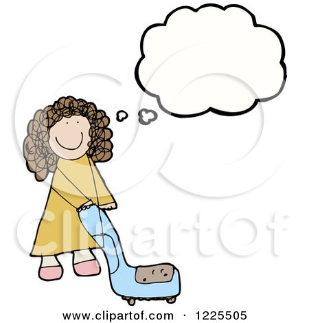 Clipart of a Thinking Girl Pushing a Chair - Royalty Free Vector Illustration by lineartestpilot