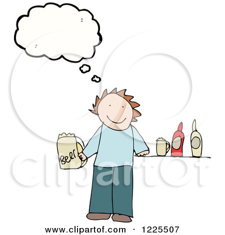 Clipart of a Thinking Man with Beer - Royalty Free Vector Illustration by lineartestpilot