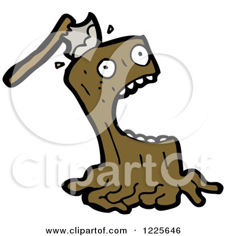 Clipart of a Screaming Tree Stump and Axe - Royalty Free Vector Illustration by lineartestpilot