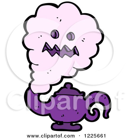 Clipart of a Purple Genie Cloud and Lamp - Royalty Free Vector Illustration by lineartestpilot