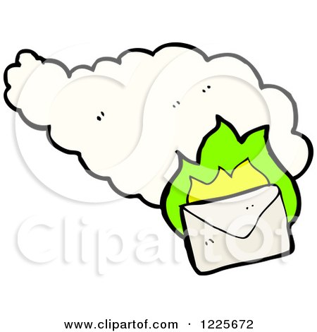 Clipart of an Envelope with Green Flames and a Cloud - Royalty Free Vector Illustration by lineartestpilot