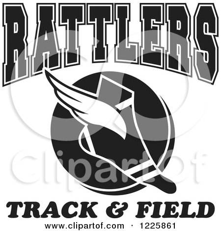 Clipart of a Black and White Winged Shoe with Rattlers Team Track and Field Text - Royalty Free Vector Illustration by Johnny Sajem