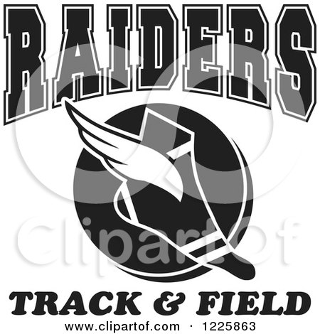 Clipart of a Black and White Winged Shoe with Raiders Team Track and Field Text - Royalty Free Vector Illustration by Johnny Sajem
