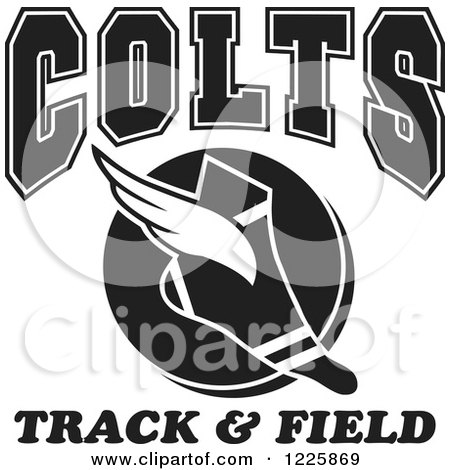 Clipart of a Black and White Winged Shoe with Colts Team Track and Field Text - Royalty Free Vector Illustration by Johnny Sajem