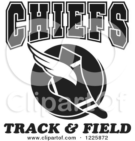 Clipart of a Black and White Winged Shoe with Chiefs Team Track and Field Text - Royalty Free Vector Illustration by Johnny Sajem