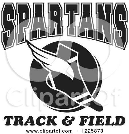 Clipart of a Black and White Winged Shoe with Spartans Team Track and Field Text - Royalty Free Vector Illustration by Johnny Sajem