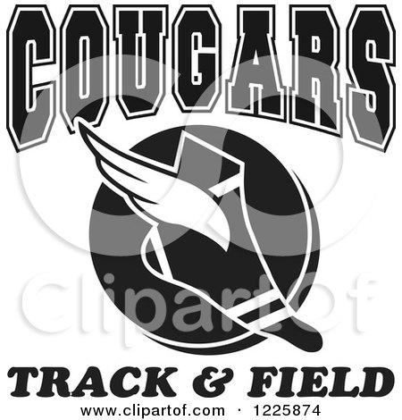 Clipart of a Black and White Winged Shoe with Cougars Team Track and Field Text - Royalty Free Vector Illustration by Johnny Sajem
