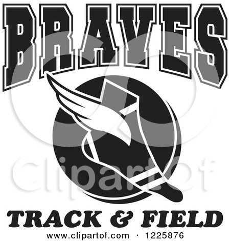 Clipart of a Black and White Winged Shoe with Braves Team Track and Field Text - Royalty Free Vector Illustration by Johnny Sajem