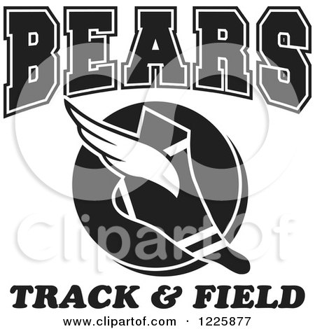 Clipart of a Black and White Winged Shoe with Bears Team Track and Field Text - Royalty Free Vector Illustration by Johnny Sajem